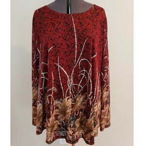 ✨ Jubby Floral Tunic Top – Vibrant & Flowy, Maroon Print, Size XXL ✨